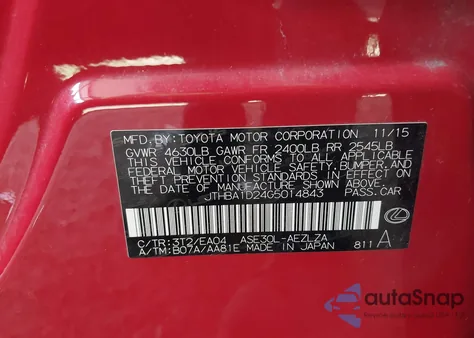 2016 Lexus Is 200T from USA, damaged, VIN JTHBA1D24G5014843